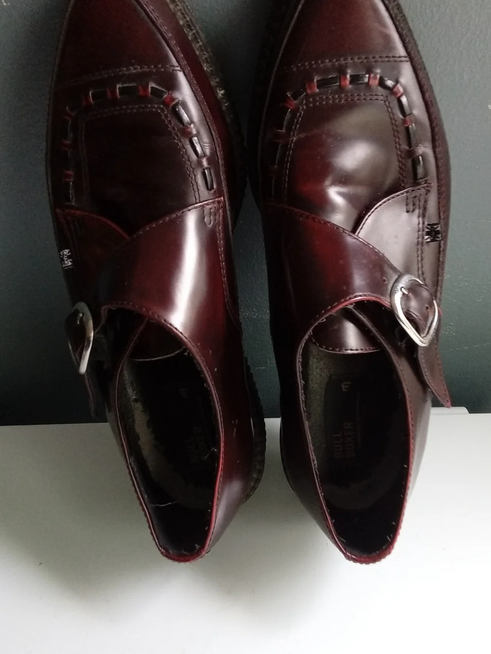 T.U.K.‎ Burgundy Oxblood Pointed Toe Monk Strap Creeper Shoes Platform Mens 41